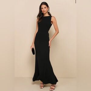 Lulus Exquisite Refinement Black Backless Bow Maxi Dress NWT Elegant Size Large